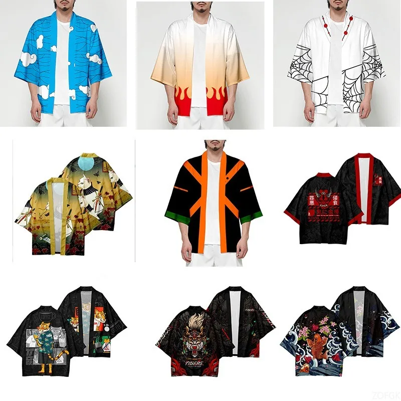 

3D Printed Summer Animal Crane Element Kimono Cardigan Loose Casual Trendy Men's Cloak Half Sleeved Cardigan