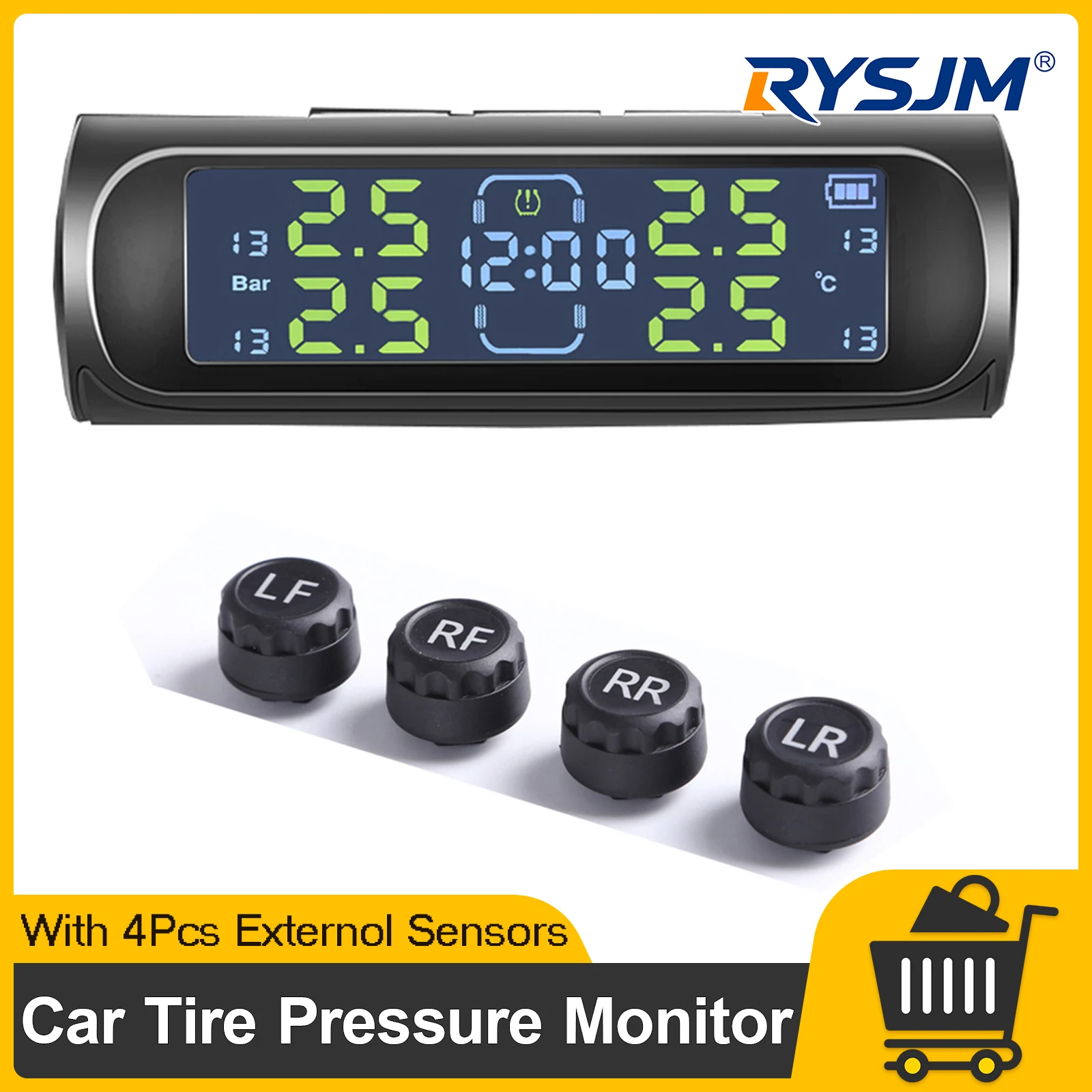 Car Digital LCD Display Universal Tire Pressure Monitoring TPMS Tyre Alarm Monitor System Tyre Pressure Warning USB Charging