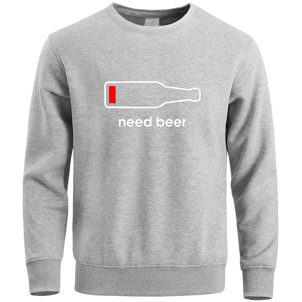 

Need Beer Bottle Pullover Hoodies Winter Warm Street Outdoor Printed Hoodie Top Men Crewneck Casual Interesting Black Sweatshirt