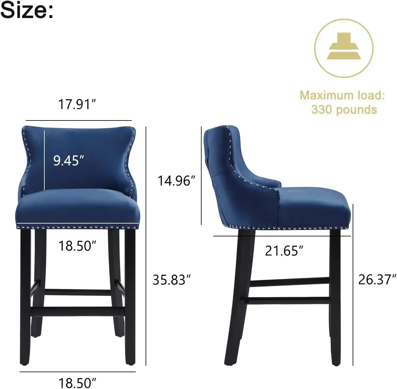 

Velvet Bar Stools Set of 4, Tufted Counter Height with Back, Upholstered Wooden Stools for Kitchen Island Dining