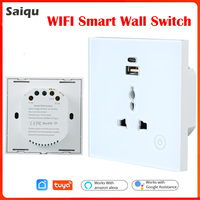 Universal USB Socket 16A WiFi Type-C USB 5A Power Plug 86 Type Glass Panel UK EU Socket Plug Tuya Smart Home Wall Socket