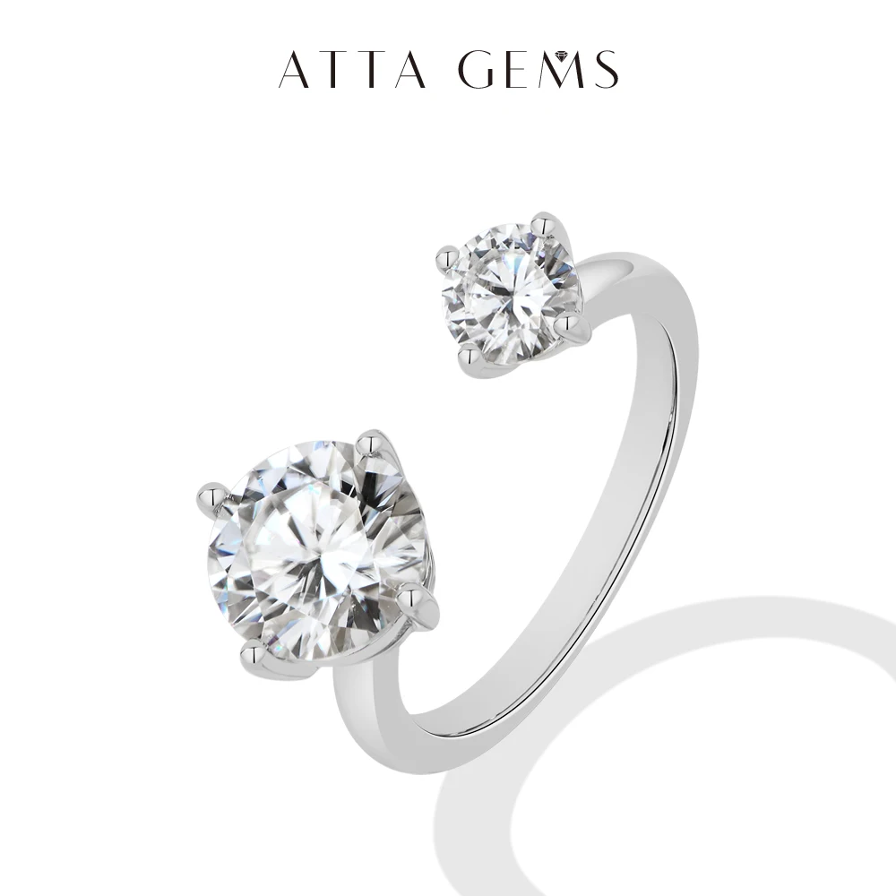 Women's Personalized Open Moissanite Two Stone Ring, Daily Wear