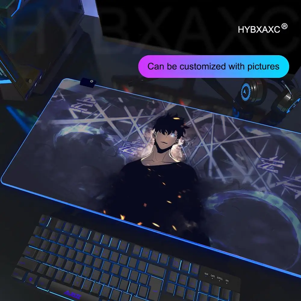 Mouse Pad Anime S-Solo L-Levelings RGB Gaming Desk Mat HD Gamer Large LED Light XXL MousePads Luminous Table Mat Carpet