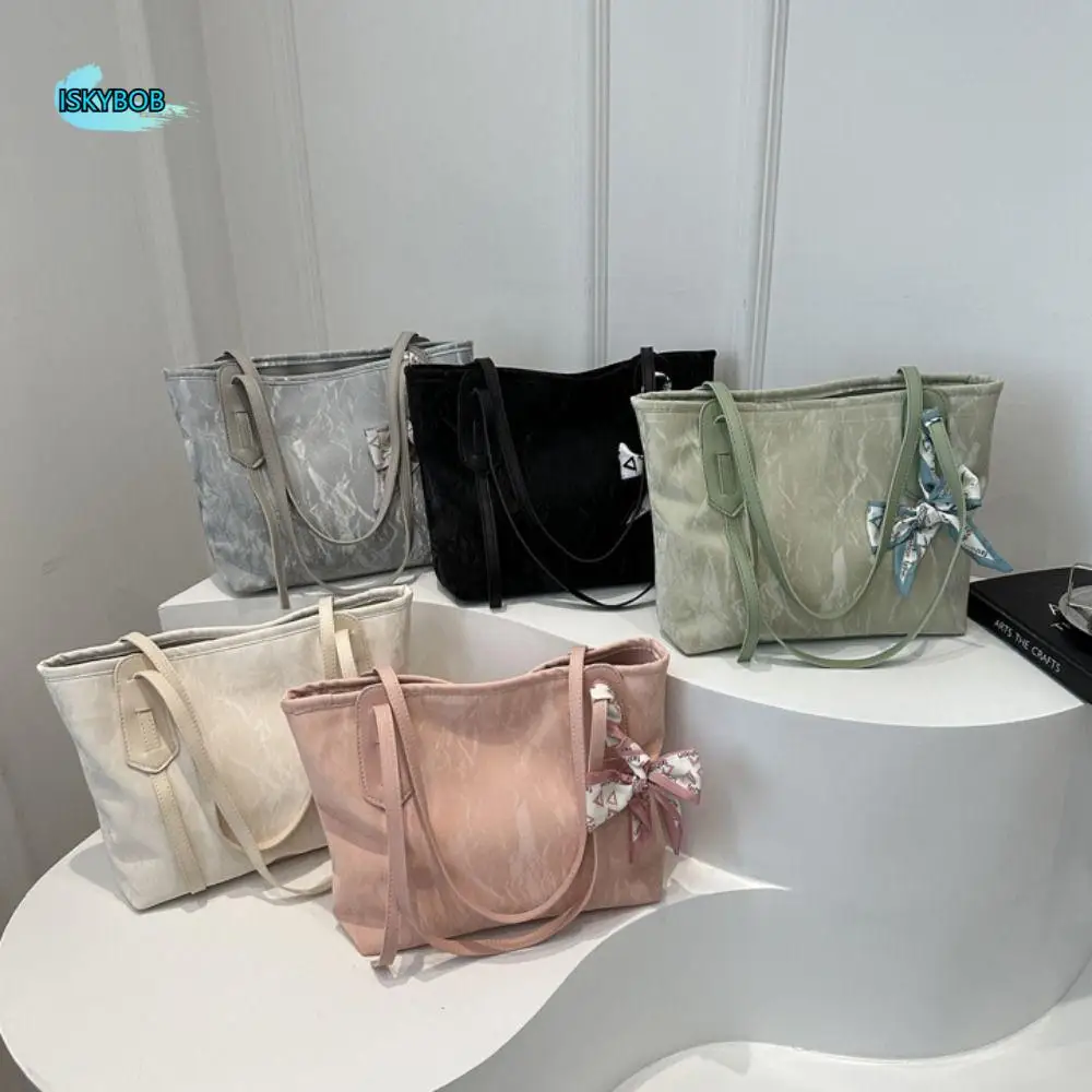 

Elegant With Silk Scarf PU Leather Handbag Korean Style Purse Tote Bag Large Capacity Underarm Bag School Bag Dinner