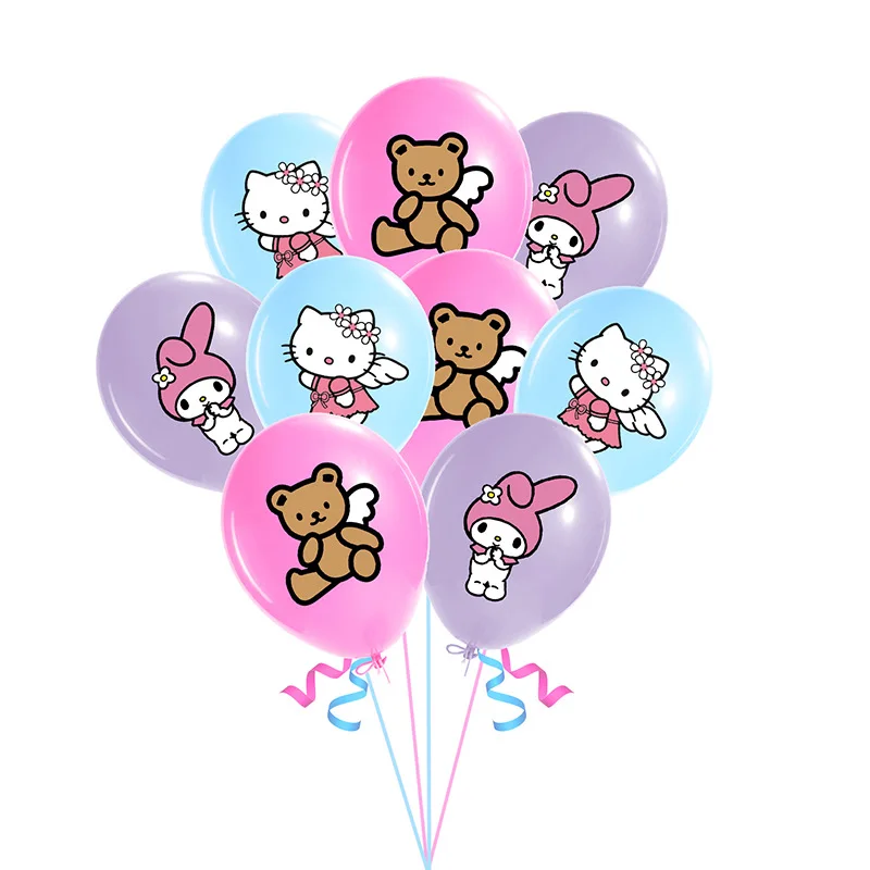 Hello Kitty Cartoon Latex Balloons Set, Decoração de Aniversário Infantil, Baby Shower, Girl Toys, Family Party, 12 ", 12Pcs