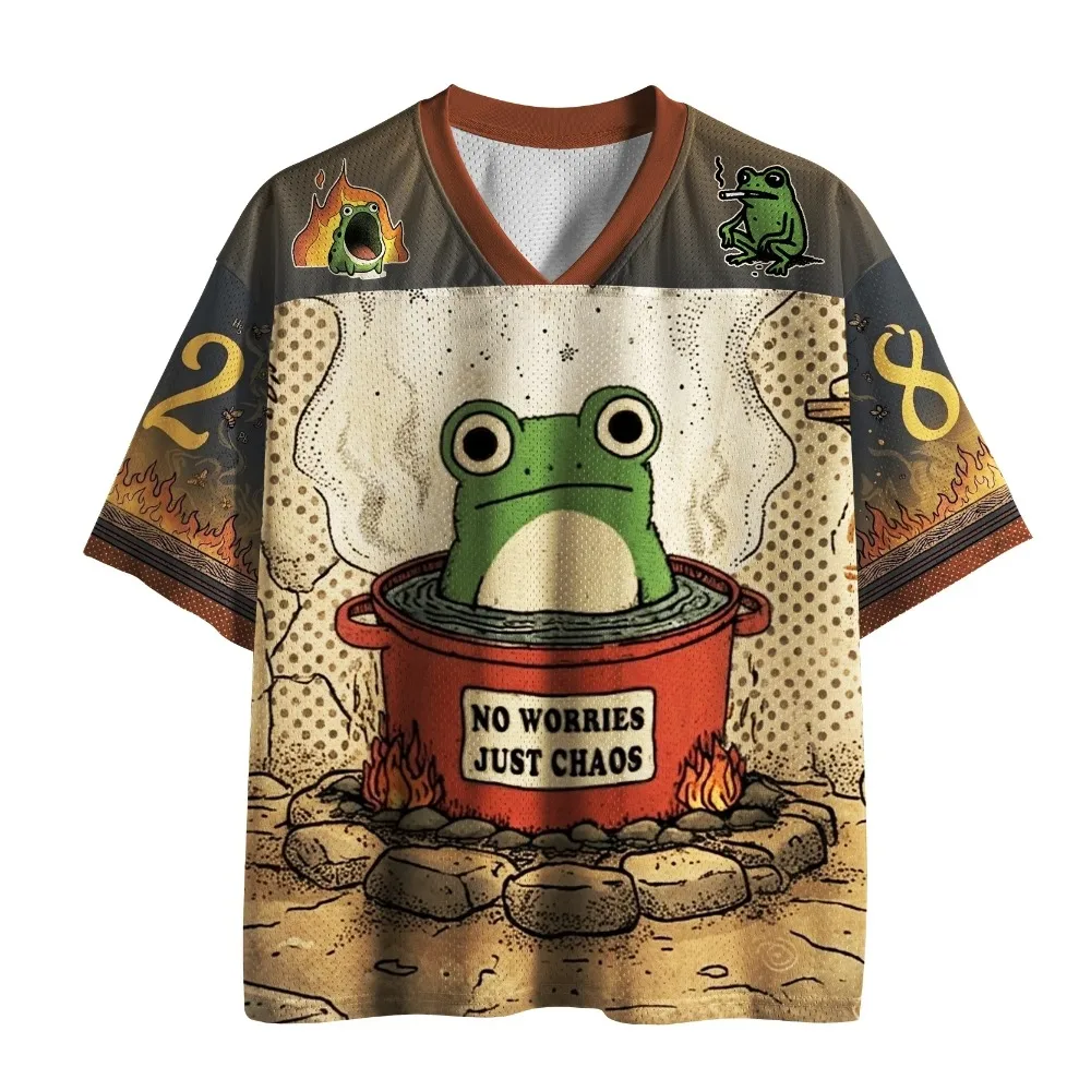 2026 New Retro Casual Chaotic Fun Boiling Frog 3D Printed Leisure Moisture-Wicking Breathable Men's/Women's V-Neck Loose T-Shirt