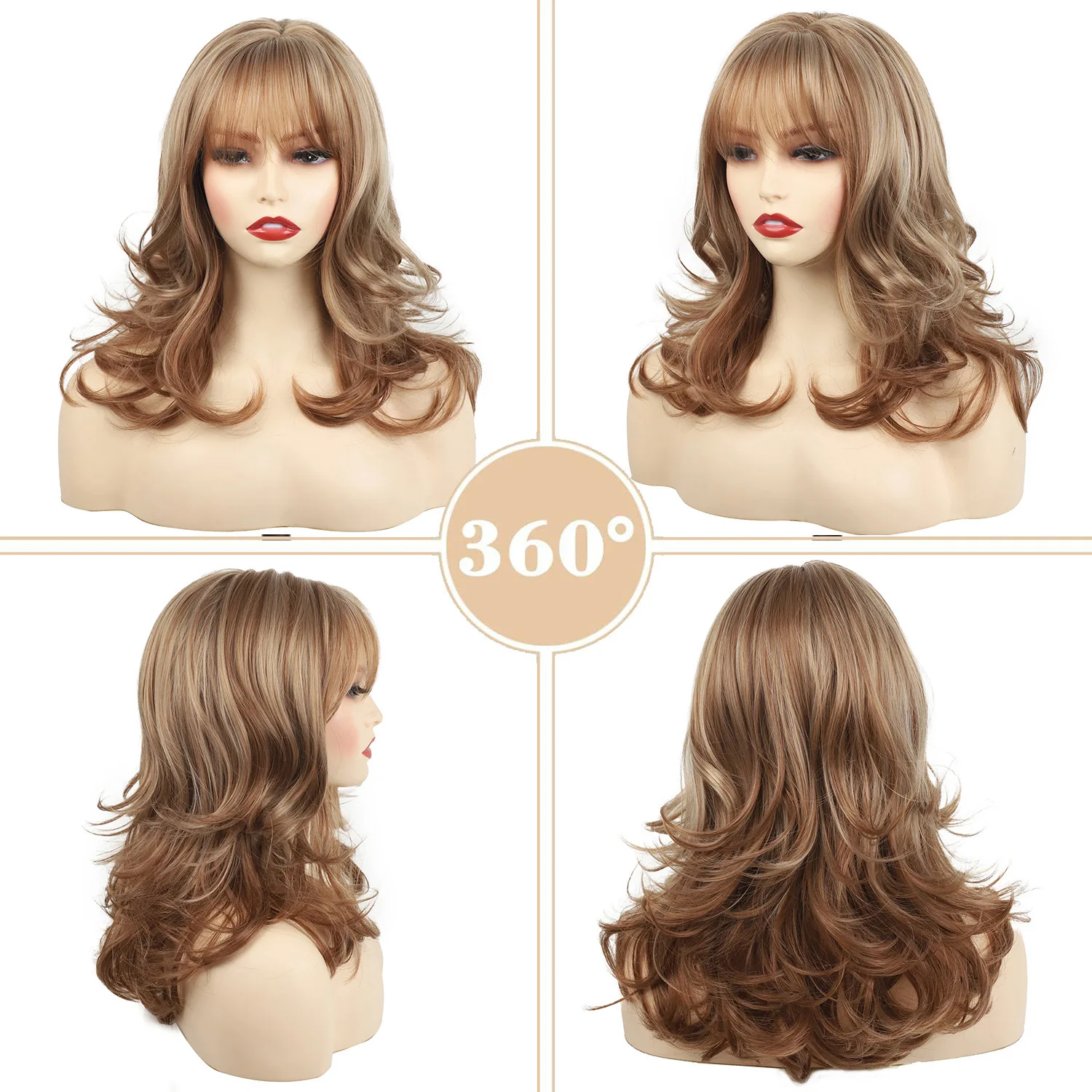 

Wig, European and American wig Women's long curly hair Qi bangs Mechanism Chemical fiber wig Headgear