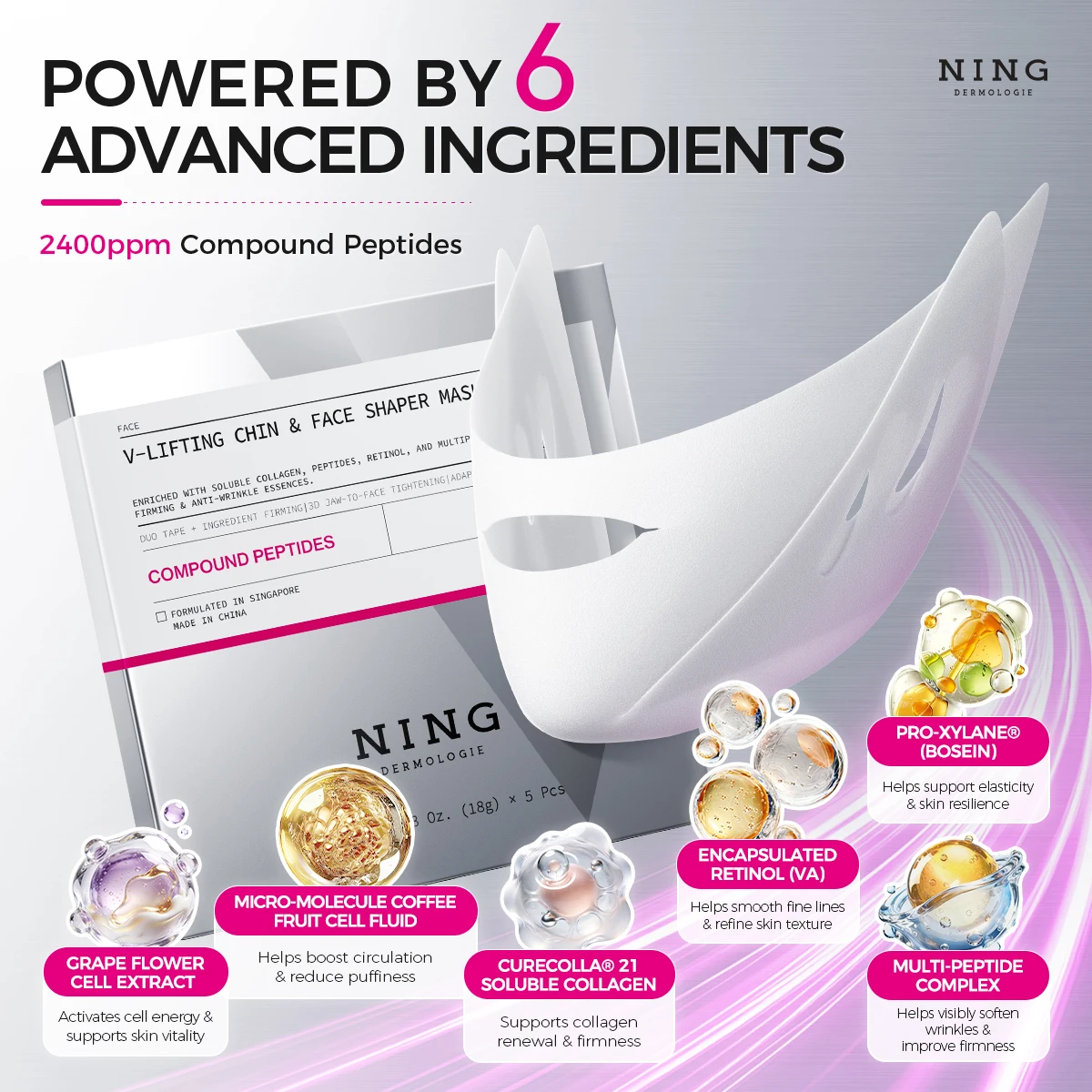 V Line Firming Mask – Face Lift, Chin Tightening & Anti-Wrinkle Care with Retinol, Peptides & Pro-Xylane