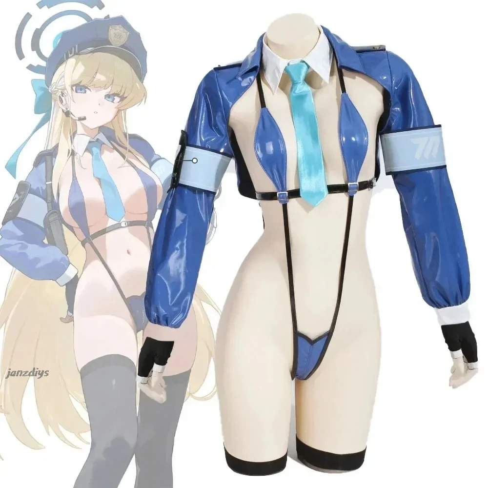 

Anime Blue Archive Itinose Asena Bunny Girl Cosplay Costume Women Sexy Leather Police Bodysuit Hat Socks Suit Halloween Clothes