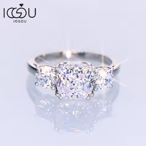 925 Sterling Silver Three Stone Engagement Wedding Ring Luxury Cushion Cut 3.5CTW. Moissanite Promise Band for Women Jewelry
