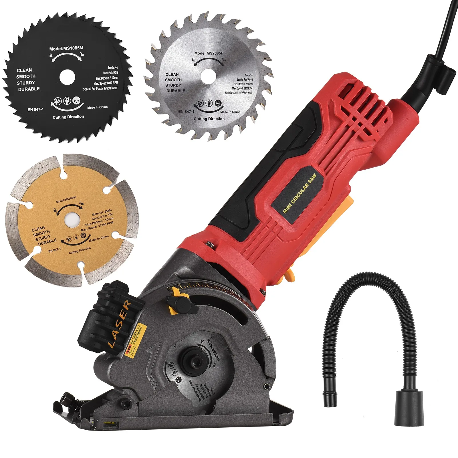 

Electric Compact Circular Saw 580W 4.8A 3700RPM Mini Circular Saw Corded 4 Amp with Laser Guide Scale Ruler Vacuum Port 3 Blades