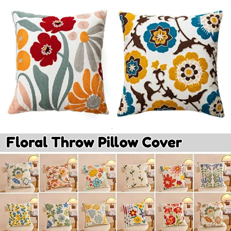 

Nordic 3D Floral Embroidered Pillow Cover 45x45CM Square Pure Cotton Cushion Cover for Living Room Sofa Bed Decor Pillowcase