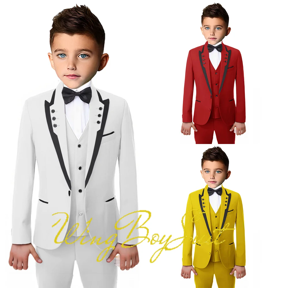 Formal Boys Suit Wedding Tuxedo Fashion Jacket Vest Pants Bow Tie 4 Pieces Set Blazer Custom Clothes Kids Suits