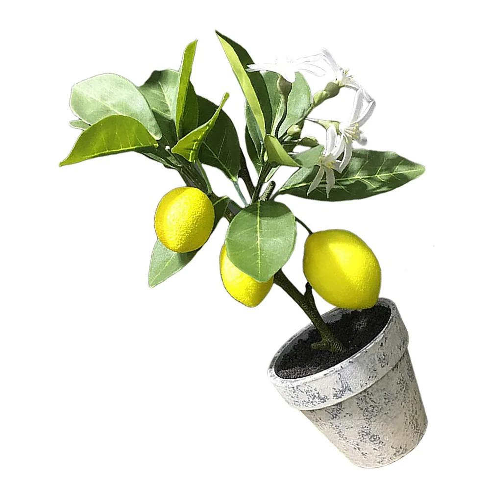 

Artificial Potted Plant Kitchen Fake Lemon Tree Slice Bonsai Olive Small Tabletop Faux