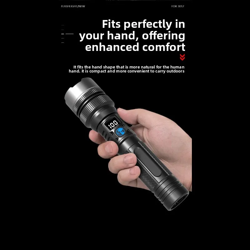 أحدث مصباح LED عالي الطاقة لعام 2025 مع تكبير وشاشة عرض رقمية، مصباح يدوي USB قابل لإعادة الشحن للتخييم والمشي لمسافات طويلة