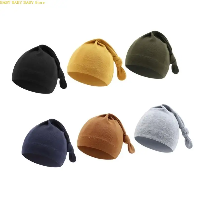 

Q81A 6pcs Long Tail Bonnet Hat Newborns Ear Protections Bonnet Breathable Baby Knotted Hat Brimless Hospital Caps Headdress