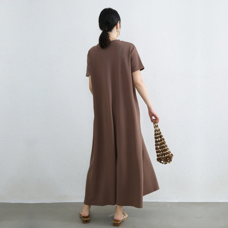 فستان ميدي بقصة A-line للتنحيف، برقبة دائرية وأكمام قصيرة، محبوك، ملابس خارجية صيفية للنساء ذوات المقاسات الكبيرة، فستان أساس...