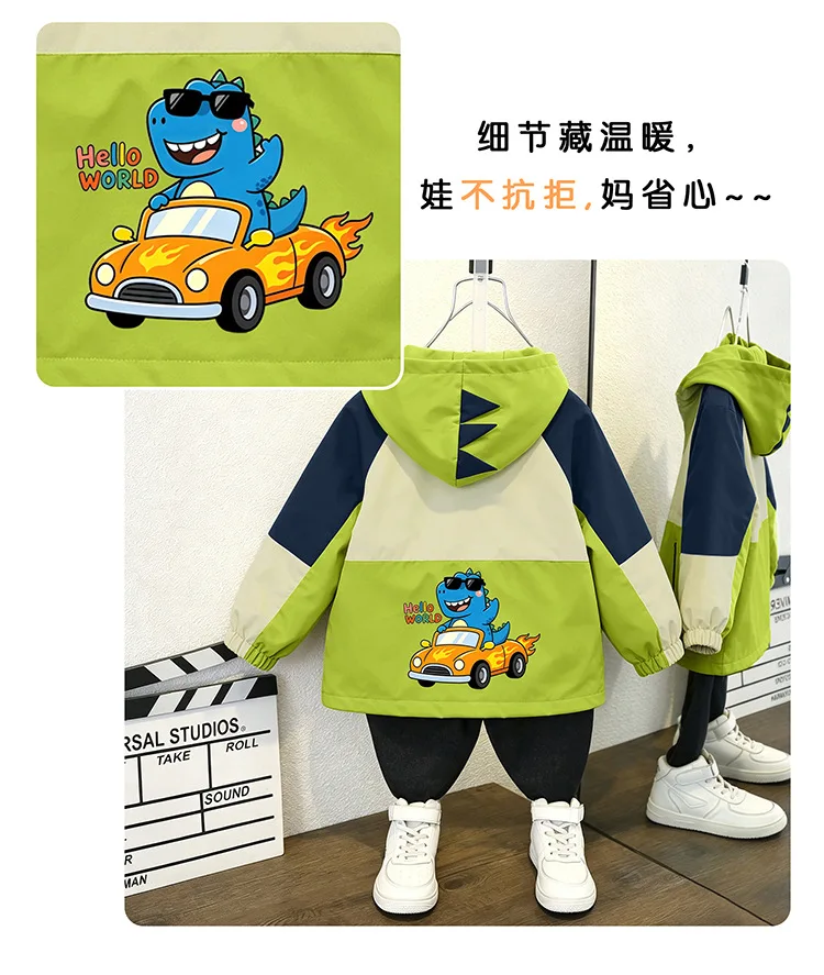 Kleinkind Jungen Kapuzenjacke Neue Frühling Herbst Baby Kinder Cartoon Dinosaurier Druck Kapuzen-Windjacke Mantel Kinder Freizeit-Oberbekleidung – Detail 5