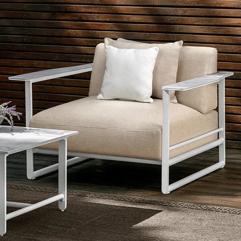 

-Outdoor Sofa Patio Nordic Outdoor Stainless Steel Double Rattan Aluminum Alloy Coffee Table Furniture Combination