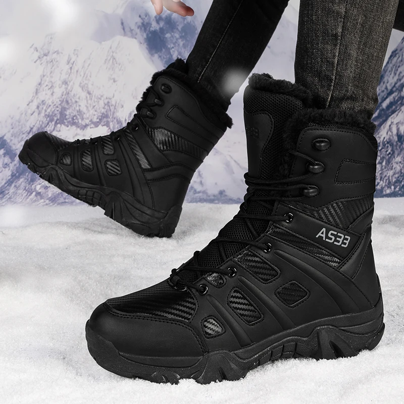 Size 36-47 Unisex Snow Boots Outdoor Off-Road Long Boots Dirt-Resistant Women Mid-Calf Boots Khaki Waterproof Winter Warm Shoes