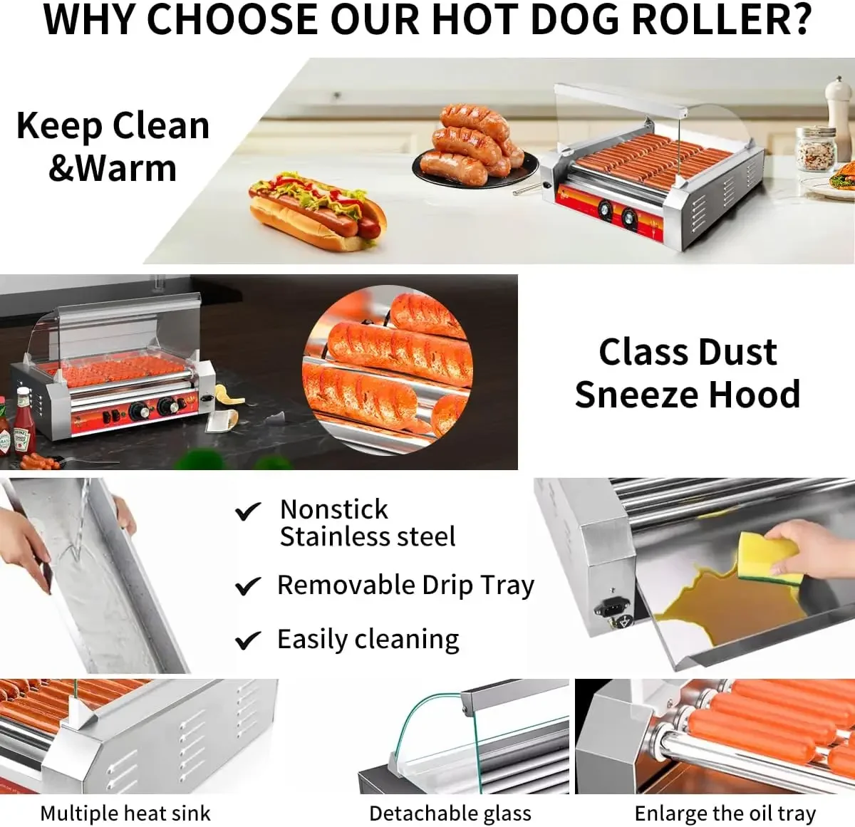 Commercial Hot Dog Rollers,11 ลูกกลิ้ง 30 Hotdog Roller Grill,สแตนเลสสตีลสุนัขร้อนเครื่องฝุ่น,สุนัขร้อน Roller Mach