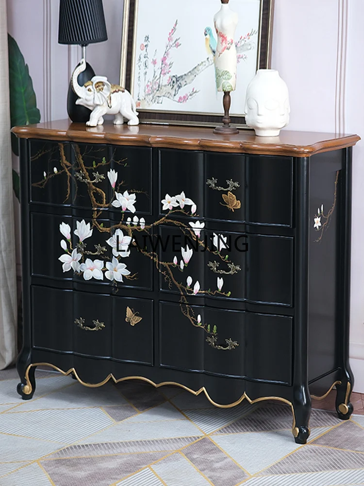 

LYN new Chinese six-bucket cabinet solid wood old painted American bedside wall storage cabinet