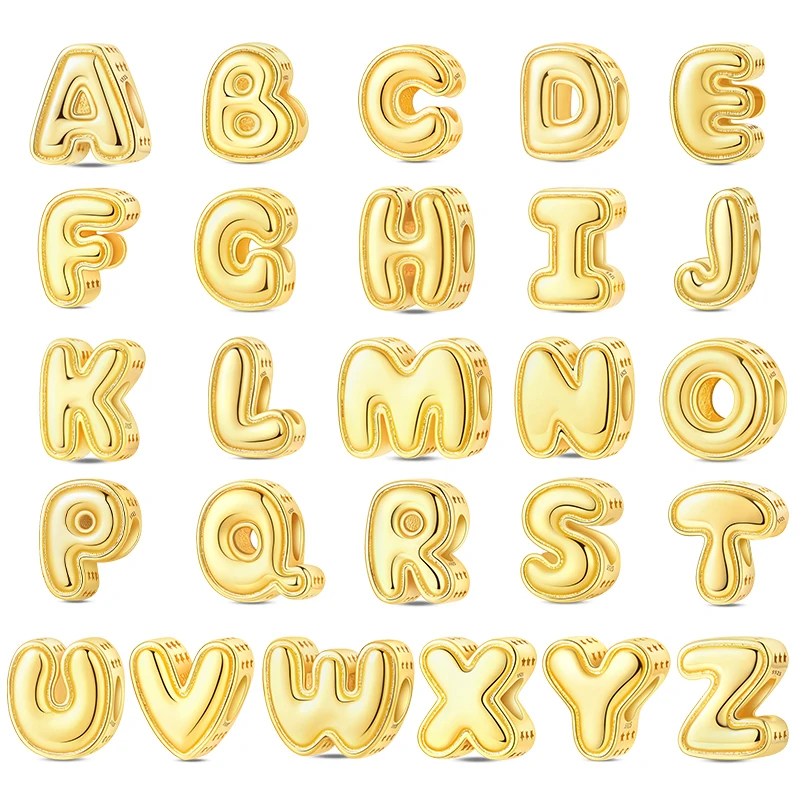 925 Sterling Silver Golden The 26 Letters Of The Alphabet Charms Beads For Women Fit Original Bracelet DIY Birthday Jewelry Gift