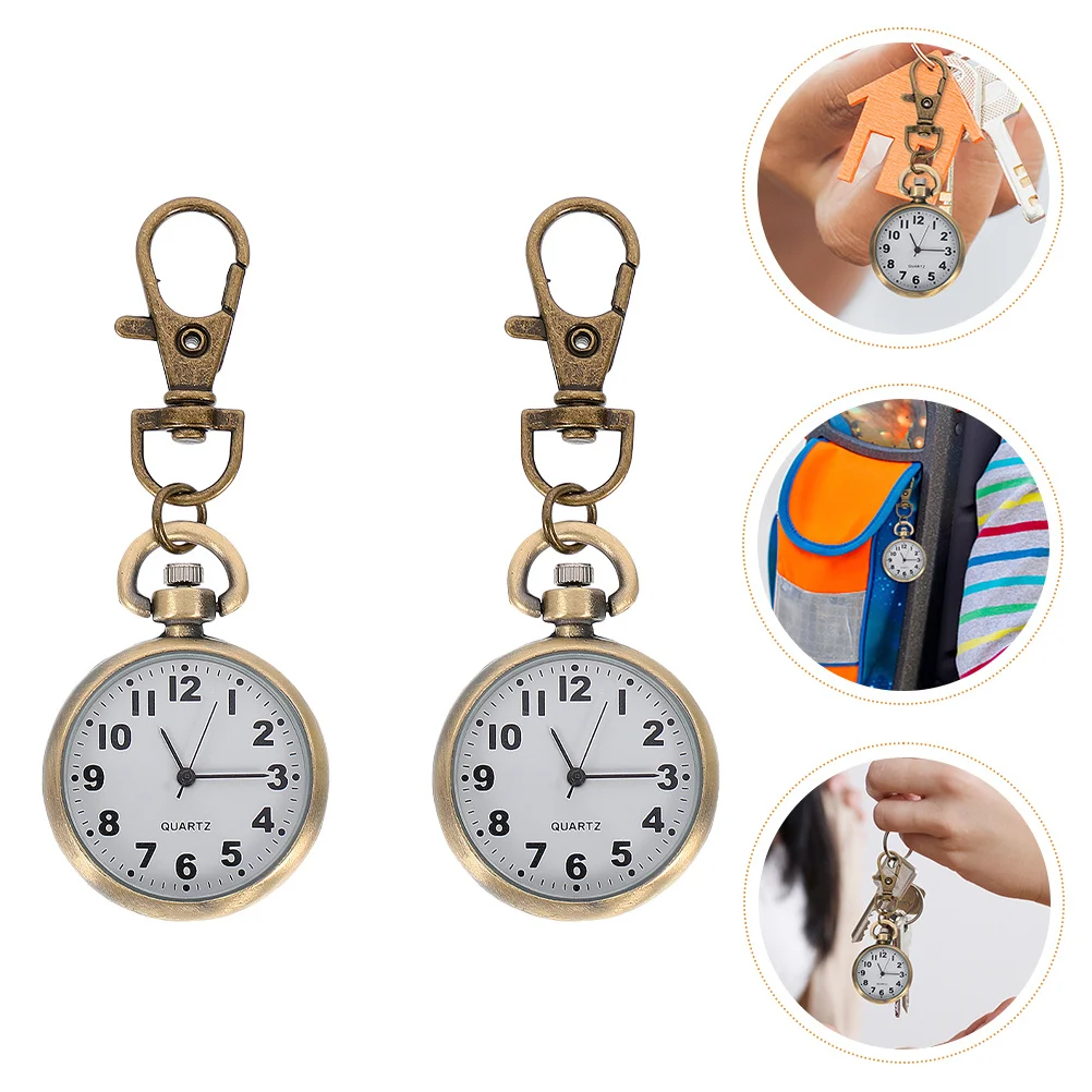 2Pcs Hanging Nurse Pocket Watch Keychain Large Dial Design Clip for Nurses Travel Work Convenient Accurate Time