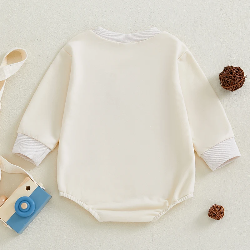 Baby Christmas Bubble Romper Letter Embroidery Long Sleeve Sweatshirt Jumpsuit for Boys Girls 0-18 Months