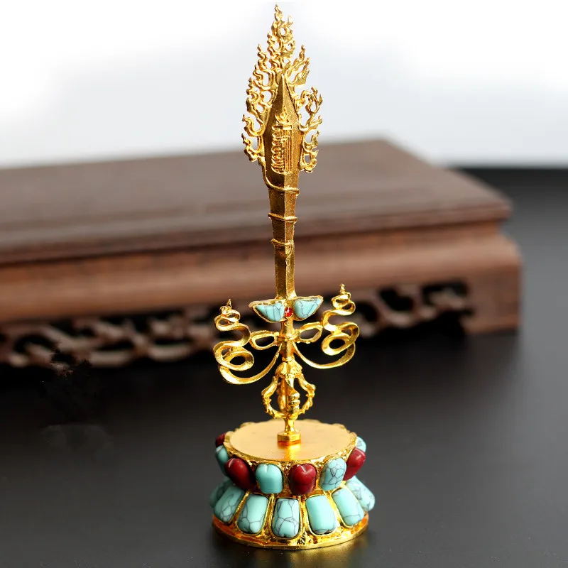 

Alloy Metal with Colored Beads Manjusri Wisdom Sword Nepal Buddhist Vajra Sacrificed Tailsmen Instrument Putting Decoration