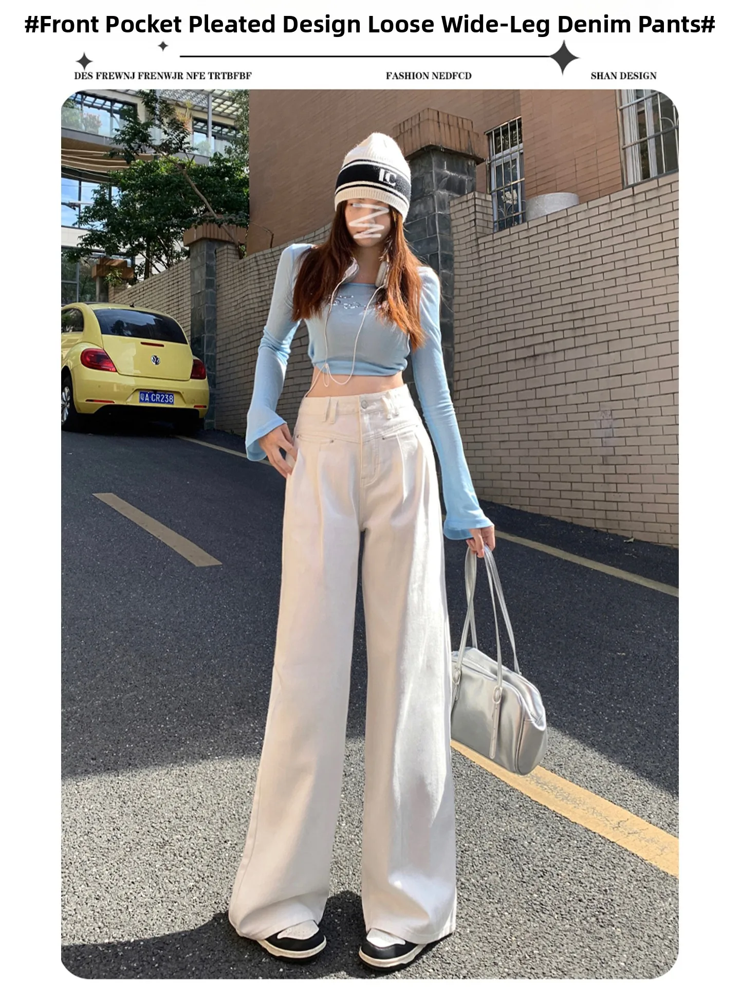 

Loose Wide Leg White Jeans Women's Retro Spring Casual High Waist Straight Cut Trousers Draped Sensation Comfortable Cotton D...
