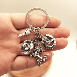 Cowboy hat, horse boots, alloy horse, Western cowboy, keychain, Brave's game backpack ornament