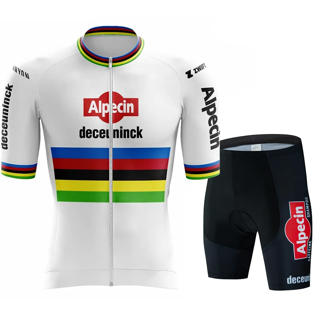 White Alpecin Fenix Deceuninck 2024 Team World Champion Cycling Jersey Set Short Sleeve Clothing Road Bike Shirts Suit MTB Wear