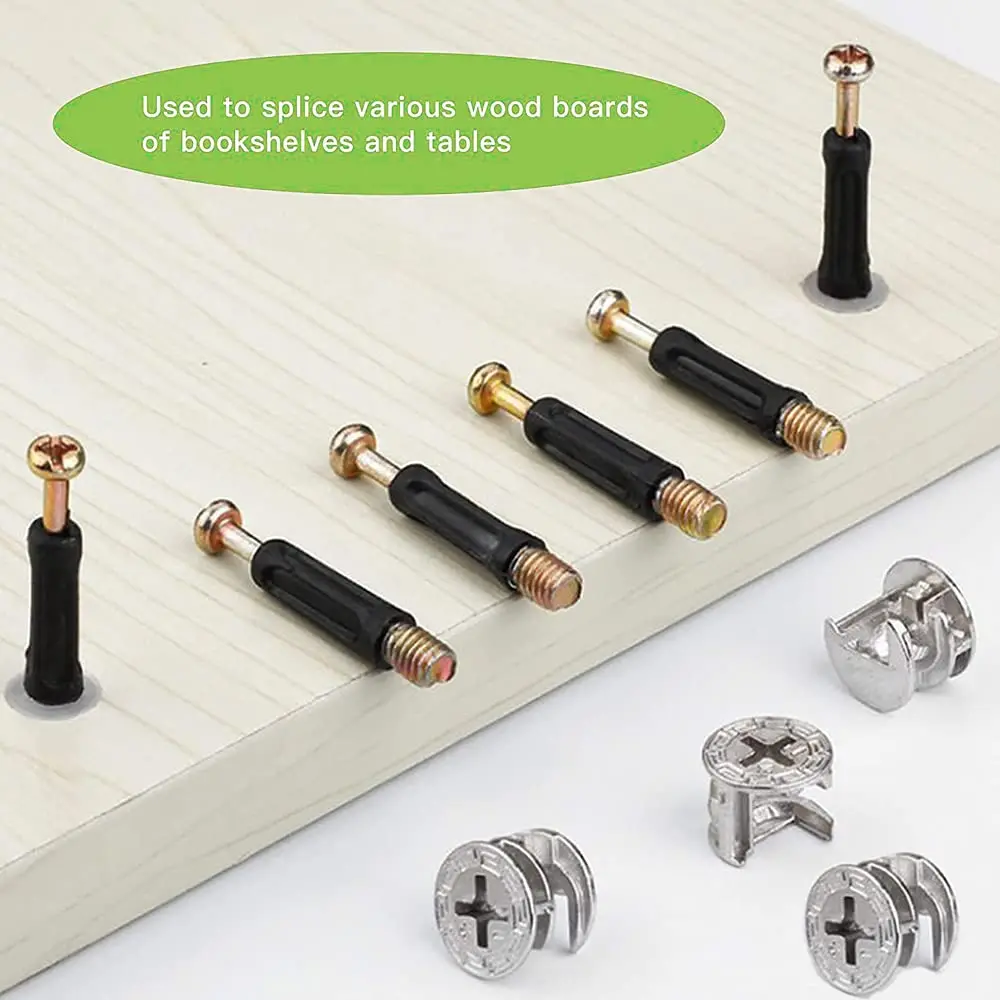 50 Sets Furniture Connecting Cam Lock Fittings with Dowel Cam Lock Nuts and Cam Screws for Wardrobe and Cabinet Drawer Dresser