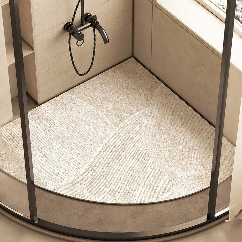 

Fan-Shaped Non-Slip Mat for Bathroom, Simple Household, Creative Silk Floor Mat, Toilet Shower, Bath, Fall-proof Carpet