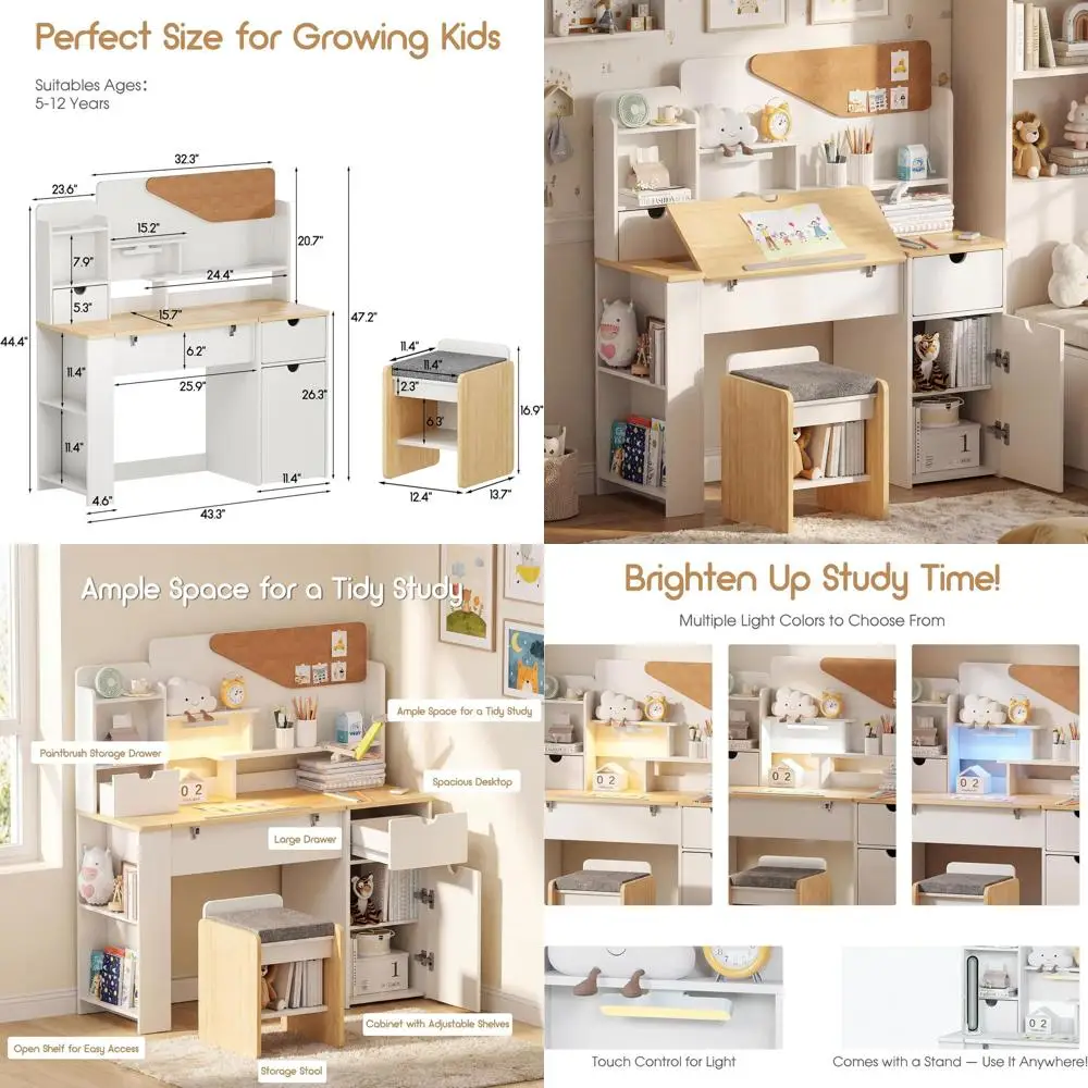 

Деревянный детский стол и стул с местом для хранения, регулируемый по высоте, для детей 5-12 лет, идеально подходит для учебы и игровой комнаты
