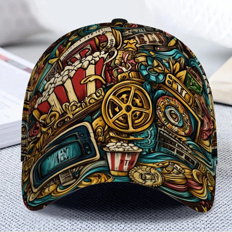 Single Piece of Classic Baseball Cap Featuring Movie Night Elements Made From Lightweight Polyester with A Duckbill Design
