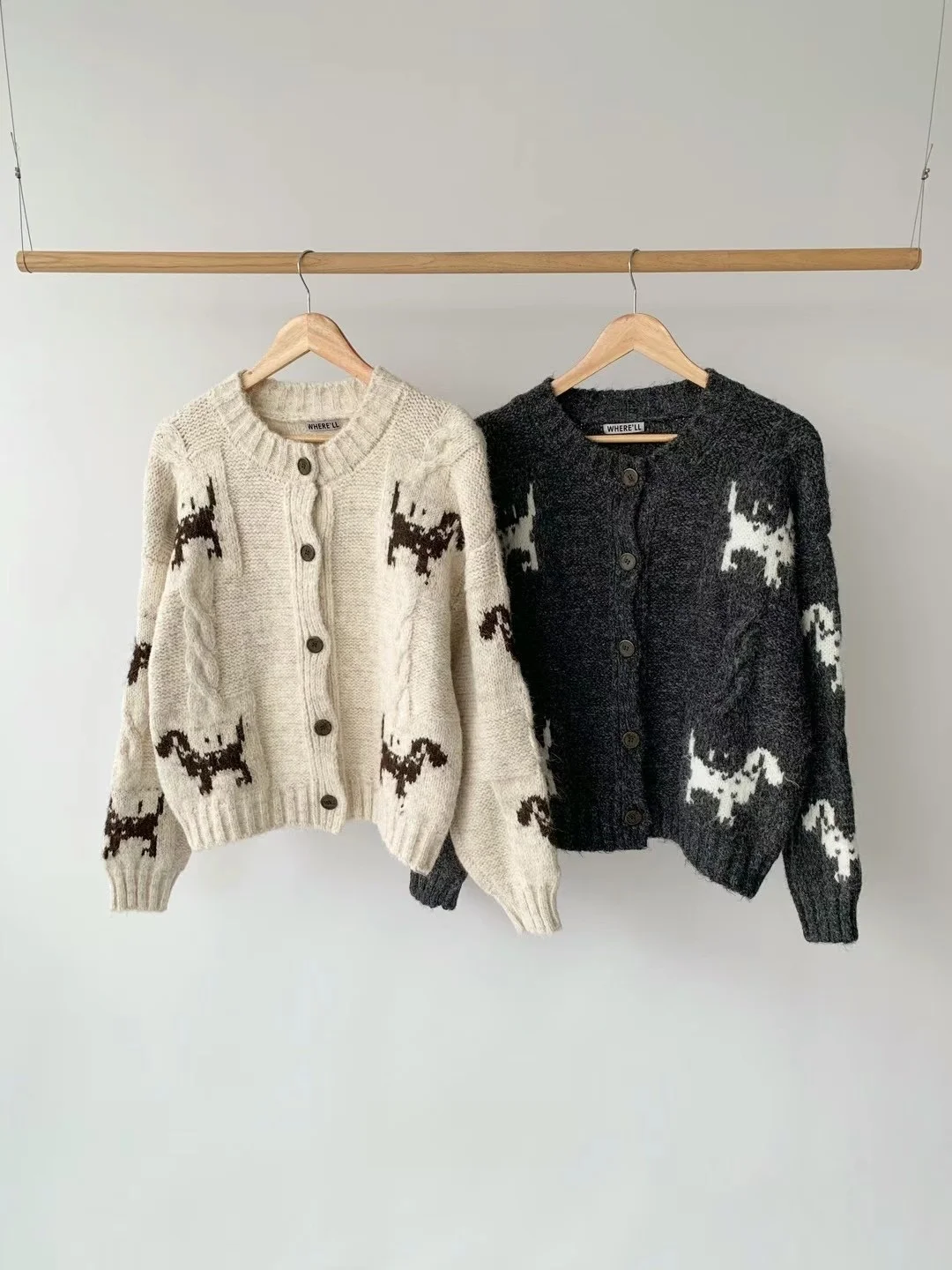 Suéter cárdigan hoado de punto con estampado de perro, estilo urbano, otoño invierno, informal, versátil y a la moda para m...