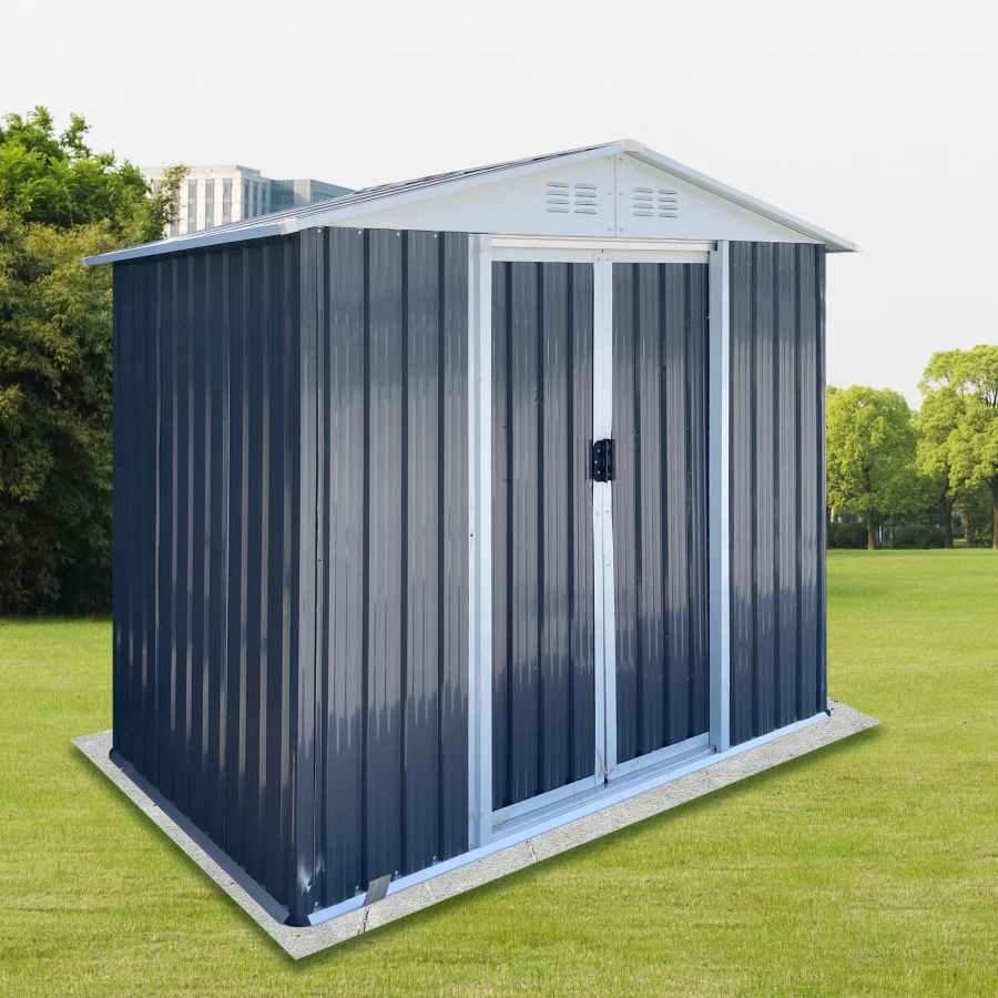 Outdoor Storage Sheds 6FTx4FT Apex Roof Grey For Garden, Backyard, Patio