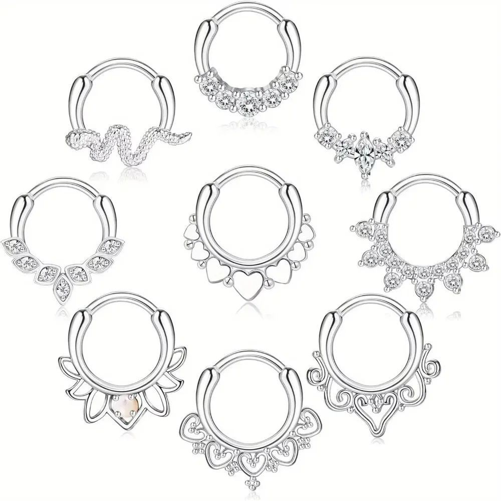 Bobisty, 1 pieza, joyería para el tabique, pendientes Daith de 16G, aro con bisagras, anillos para la nariz, acero inoxidable 316L, Clicker para el tabique, anillos CZ, pendientes Daith