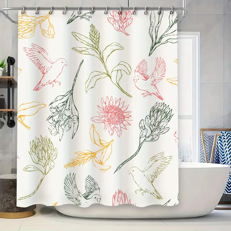 Colorful Bird Floral Shower Curtain Modern Bathroom Decor White Bath Mat Set with Non-Slip Rubber Backing would make a great add