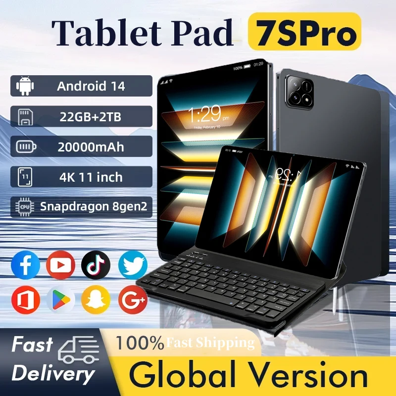 2025 New Origil Xioaml Pad 7S Pro Tablets 22GB+2TB 20000mAh 11 inch HD Android 14 5G Dual SIM Phone Call WiFi GPS Tablet PC