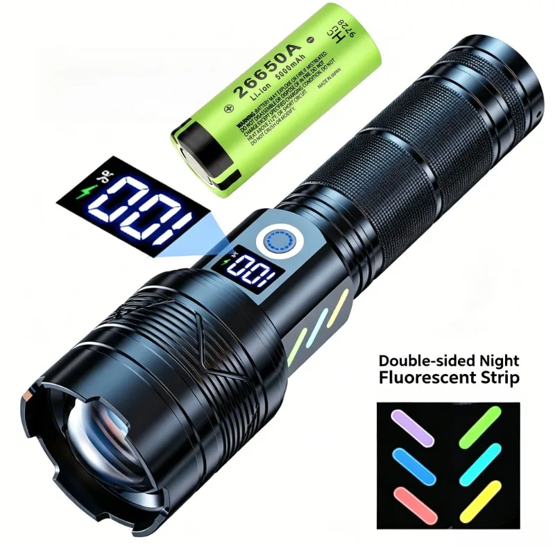 Portable LED Flashlight Super Bright Zoom Torch USB Charging Waterproof 5 Light Modes Work Lamp For Camping Night Walk Hunting