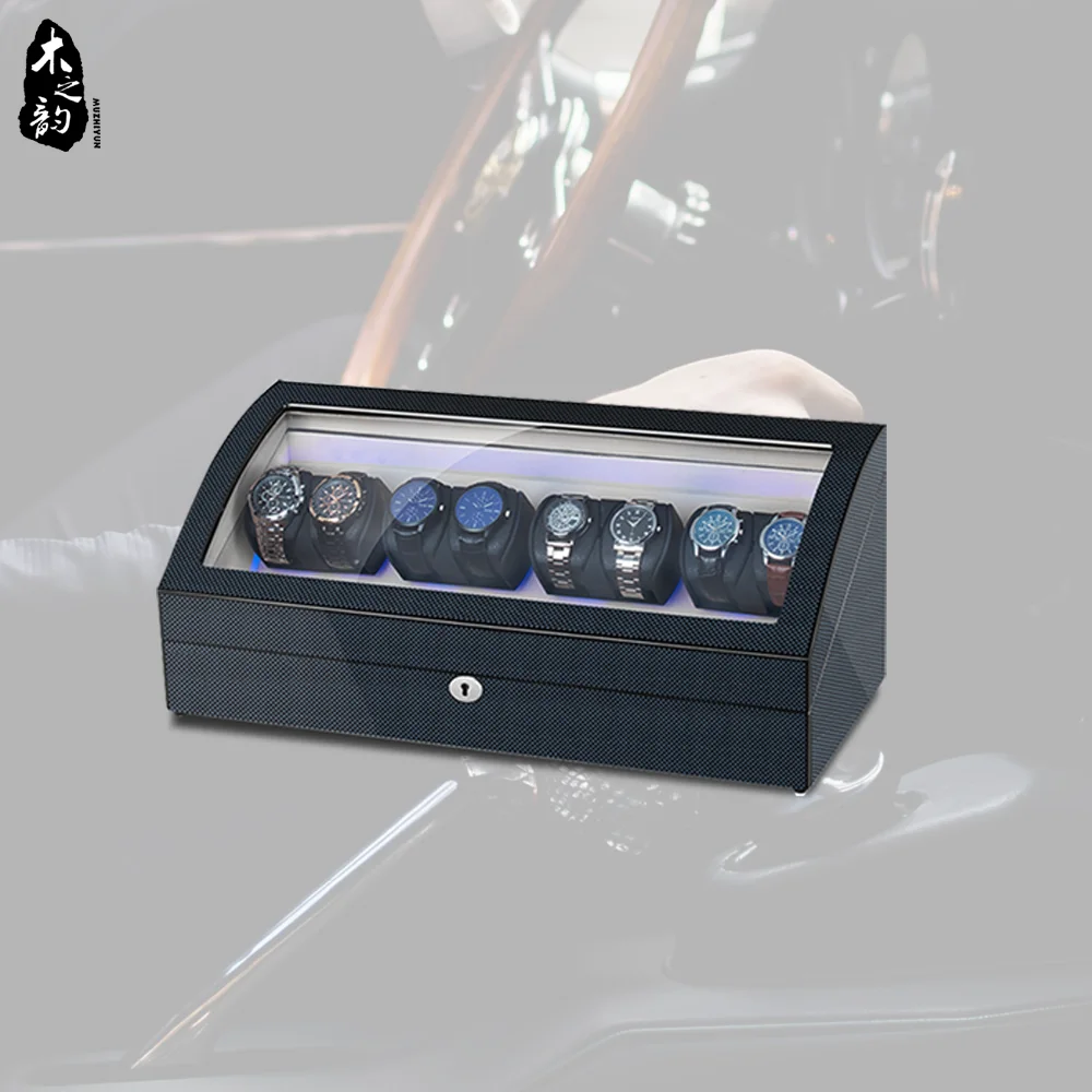 Automatic Watches Winder Box for 8+8 Watches LED Light Wooden Velvet Watch Storage Box for Birthday Gift