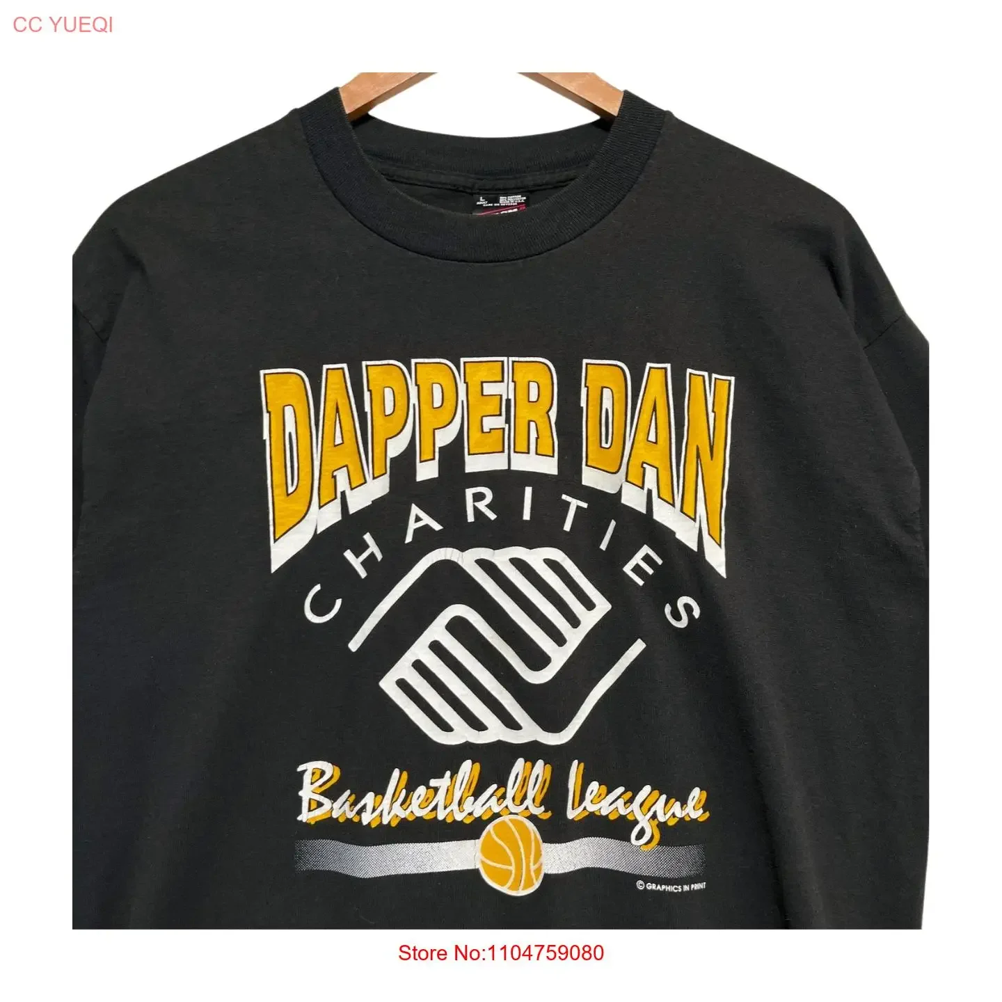 تي شيرت أسود عتيق 90s Dapper Dan Charities مقاس L RARE Eric B Rakim Jay Z ملابس مصممة كلاسيكية مغسولة متعددة الاستخدامات #1