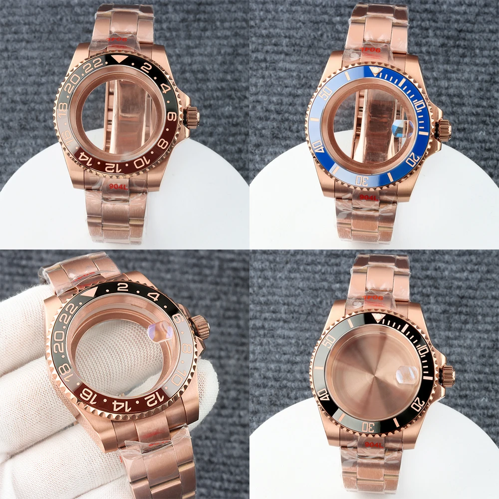 

Rose Gold Case NH35 40mm Watch Case Oyster Strap Sapphire For GMT Sub Yacht-Master NH34 NH35 NH36 NH38 Movement 28.5mm Dial