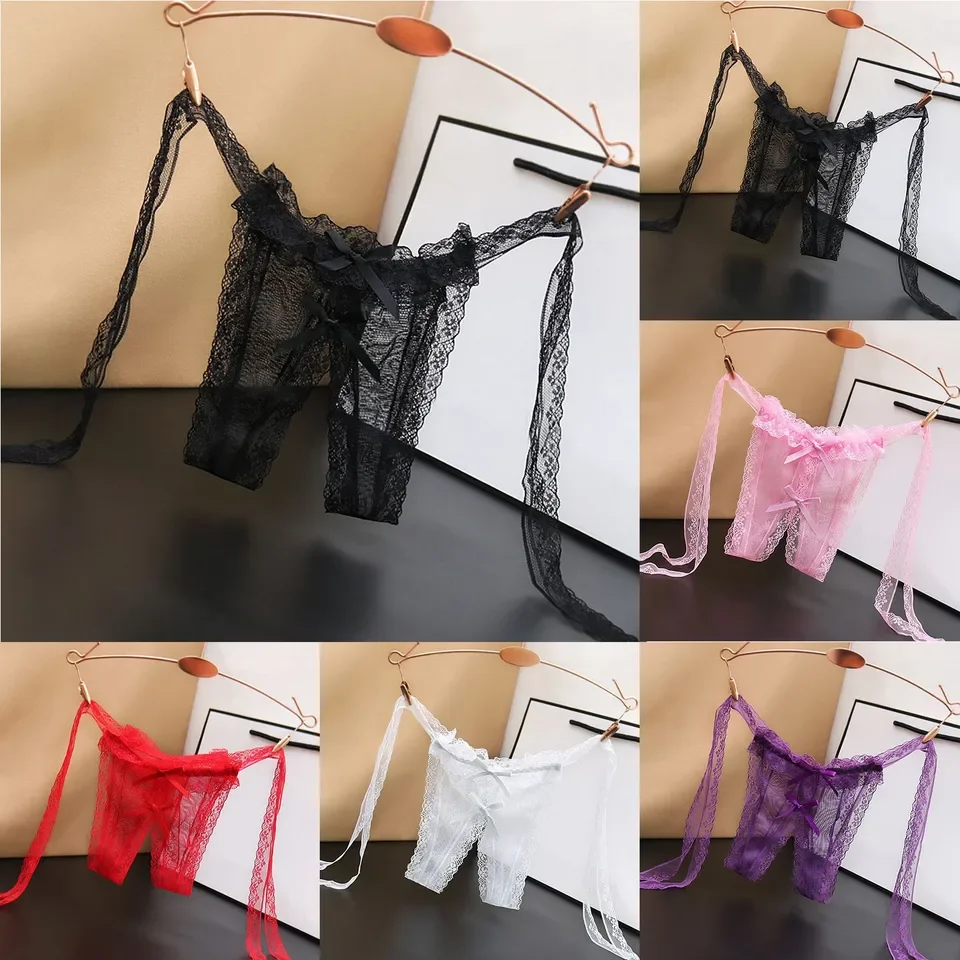 

Sexy Lace Crotchless Panries Women Low Waist Transparent Lace Strappy Mesh Thongs Briefs Sexy Open Crotch Panties трусы женские