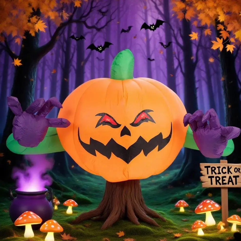 Decoraciones inflables al aire libre de Halloween, decoraciones de patio de Halloween que soplan la calabaza, decoración de calabaza de 4 pies para patio, fiesta, jardín