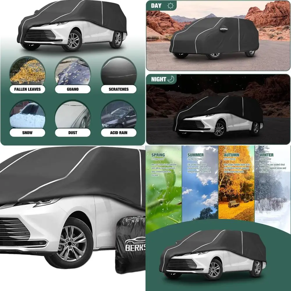 

All-Weather 6-Layer Waterproof Car Cover for 2003-2024 Toyota Sienna Minivans with Fluorescent Strips and Storage Bag