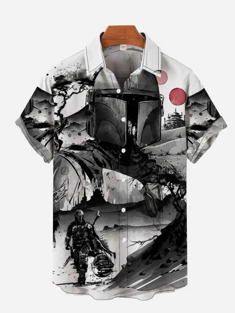 Camisa con estampado 3d de paisaje samurái enmascarado ukiyo-e Vintage para hombre, camisa hawaiana informal para playa, blusa de un solo pecho,